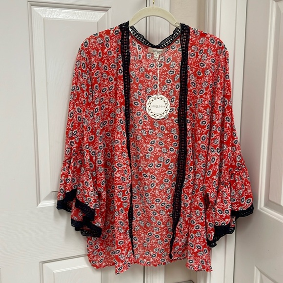 Umgee Tops - Umgee Red, Navy and White kimono Plus Sizes